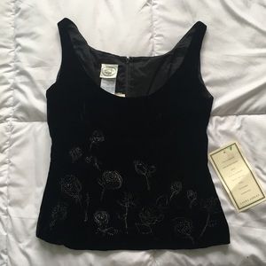 NWT Black Velvet Rose Beaded Tank Top Laura Ashley